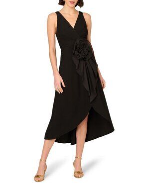 Aidan Mattox Floral Detail Crepe Cocktail Midi Dress